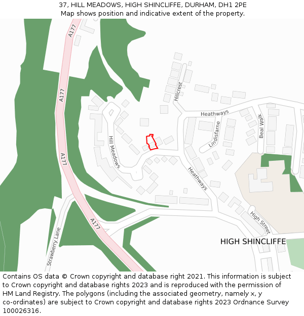 37, HILL MEADOWS, HIGH SHINCLIFFE, DURHAM, DH1 2PE: Location map and indicative extent of plot