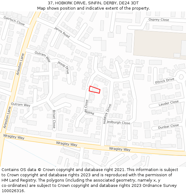 37, HOBKIRK DRIVE, SINFIN, DERBY, DE24 3DT: Location map and indicative extent of plot