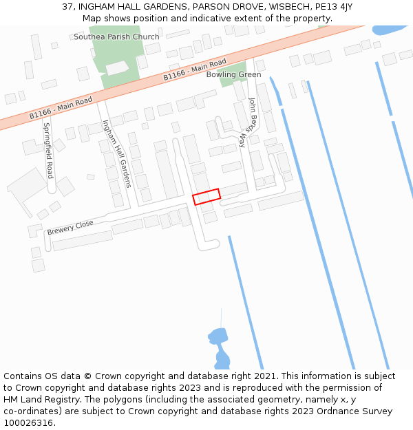 37, INGHAM HALL GARDENS, PARSON DROVE, WISBECH, PE13 4JY: Location map and indicative extent of plot