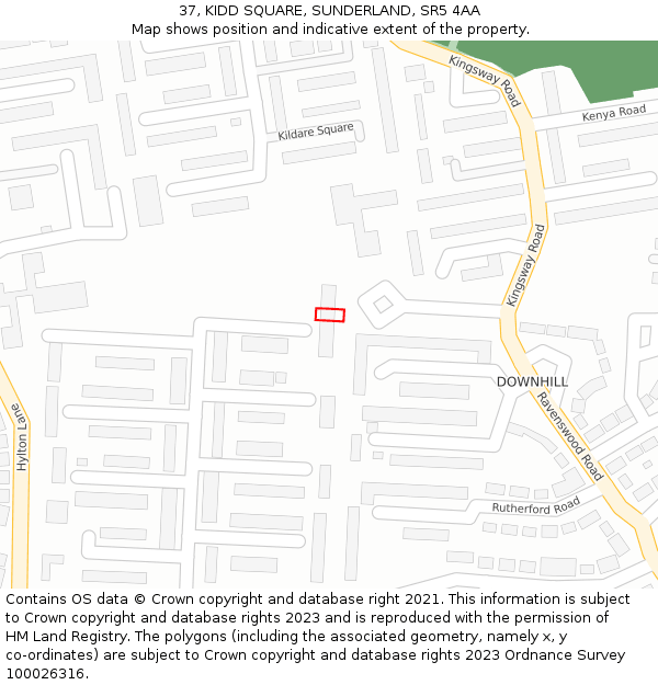 37, KIDD SQUARE, SUNDERLAND, SR5 4AA: Location map and indicative extent of plot