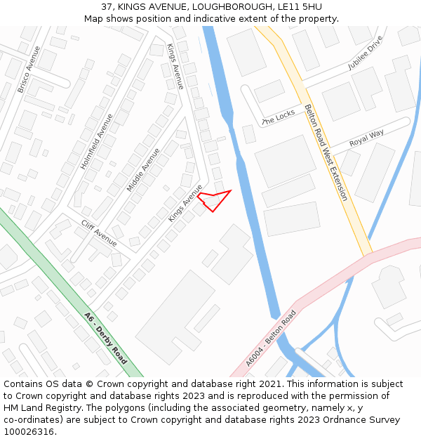 37, KINGS AVENUE, LOUGHBOROUGH, LE11 5HU: Location map and indicative extent of plot