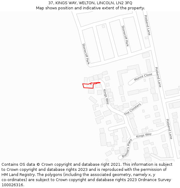 37, KINGS WAY, WELTON, LINCOLN, LN2 3FQ: Location map and indicative extent of plot