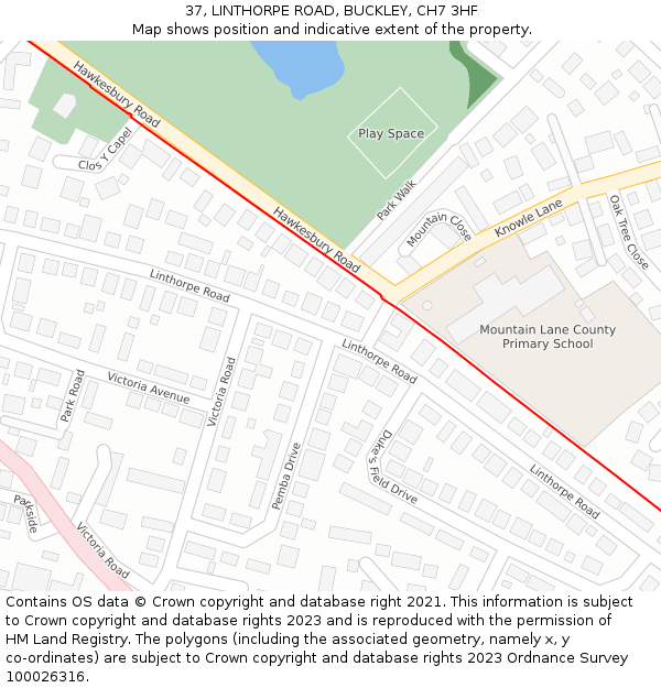 37, LINTHORPE ROAD, BUCKLEY, CH7 3HF: Location map and indicative extent of plot