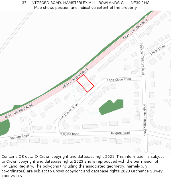 37, LINTZFORD ROAD, HAMSTERLEY MILL, ROWLANDS GILL, NE39 1HG: Location map and indicative extent of plot