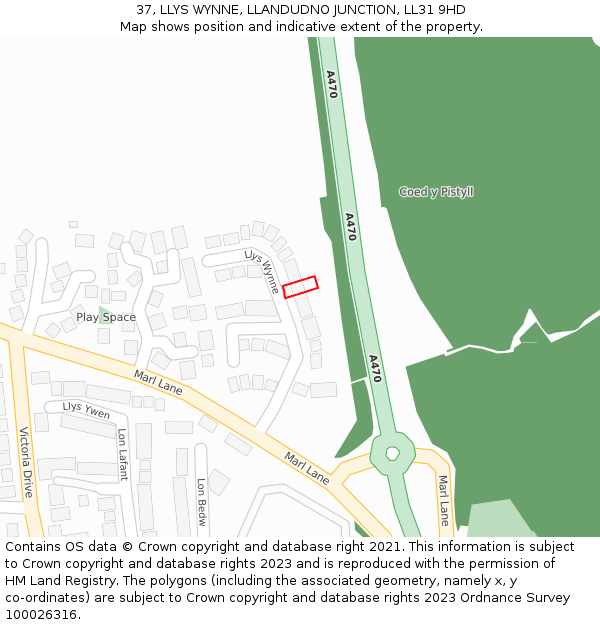 37, LLYS WYNNE, LLANDUDNO JUNCTION, LL31 9HD: Location map and indicative extent of plot