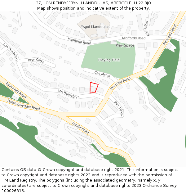 37, LON PENDYFFRYN, LLANDDULAS, ABERGELE, LL22 8JQ: Location map and indicative extent of plot