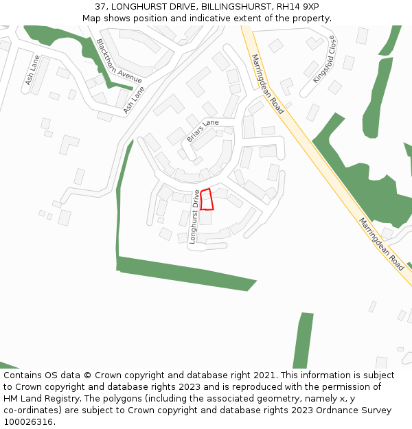 37, LONGHURST DRIVE, BILLINGSHURST, RH14 9XP: Location map and indicative extent of plot