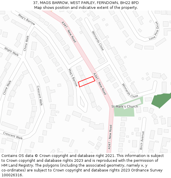 37, MAGS BARROW, WEST PARLEY, FERNDOWN, BH22 8PD: Location map and indicative extent of plot