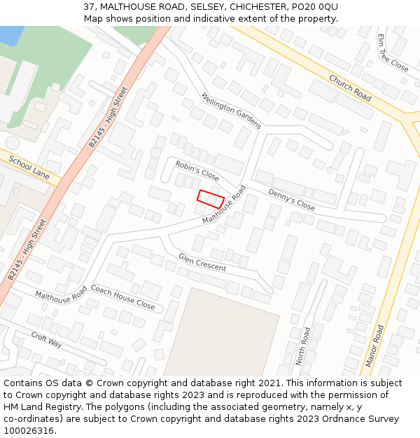 37, MALTHOUSE ROAD, SELSEY, CHICHESTER, PO20 0QU: Location map and indicative extent of plot