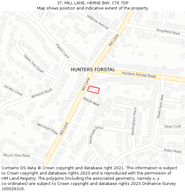 37, MILL LANE, HERNE BAY, CT6 7DP: Location map and indicative extent of plot