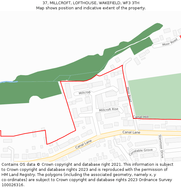 37, MILLCROFT, LOFTHOUSE, WAKEFIELD, WF3 3TH: Location map and indicative extent of plot