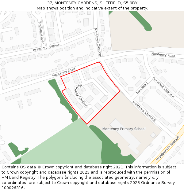 37, MONTENEY GARDENS, SHEFFIELD, S5 9DY: Location map and indicative extent of plot