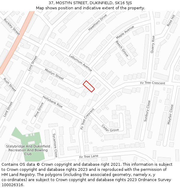 37, MOSTYN STREET, DUKINFIELD, SK16 5JS: Location map and indicative extent of plot