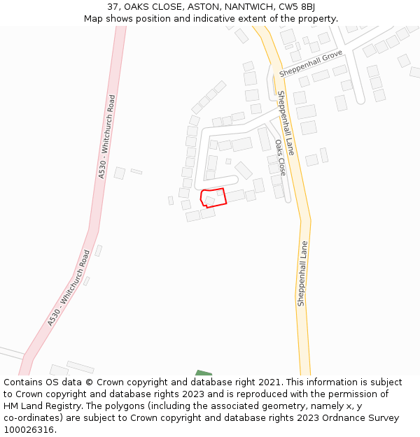 37, OAKS CLOSE, ASTON, NANTWICH, CW5 8BJ: Location map and indicative extent of plot