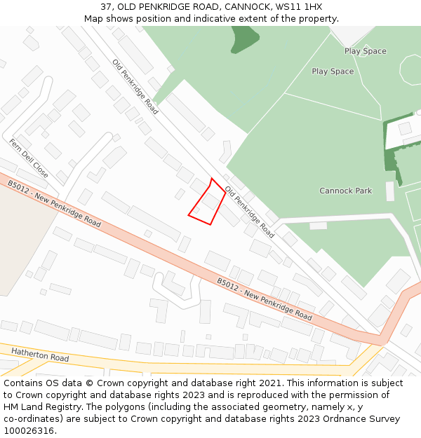 37, OLD PENKRIDGE ROAD, CANNOCK, WS11 1HX: Location map and indicative extent of plot