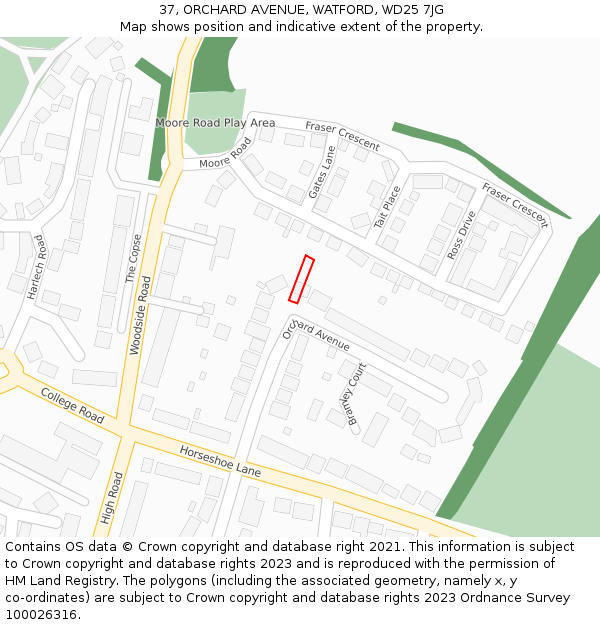 37, ORCHARD AVENUE, WATFORD, WD25 7JG: Location map and indicative extent of plot