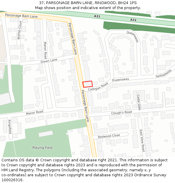 37, PARSONAGE BARN LANE, RINGWOOD, BH24 1PS: Location map and indicative extent of plot