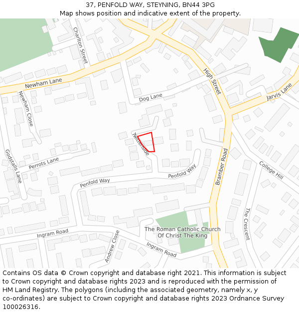 37, PENFOLD WAY, STEYNING, BN44 3PG: Location map and indicative extent of plot