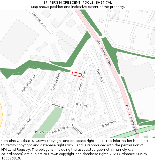 37, PERGIN CRESCENT, POOLE, BH17 7AL: Location map and indicative extent of plot