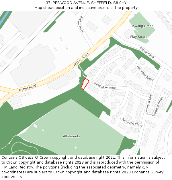 37, PERIWOOD AVENUE, SHEFFIELD, S8 0HY: Location map and indicative extent of plot