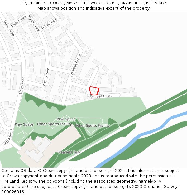 37, PRIMROSE COURT, MANSFIELD WOODHOUSE, MANSFIELD, NG19 9DY: Location map and indicative extent of plot