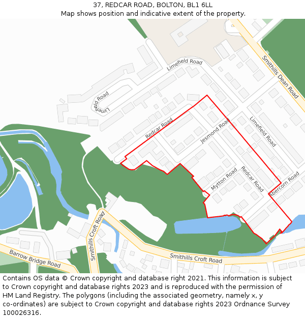 37, REDCAR ROAD, BOLTON, BL1 6LL: Location map and indicative extent of plot