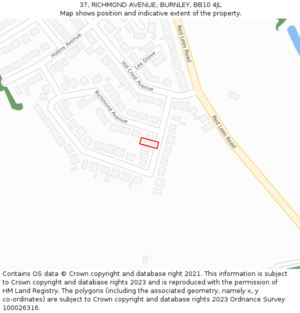 37, RICHMOND AVENUE, BURNLEY, BB10 4JL: Location map and indicative extent of plot