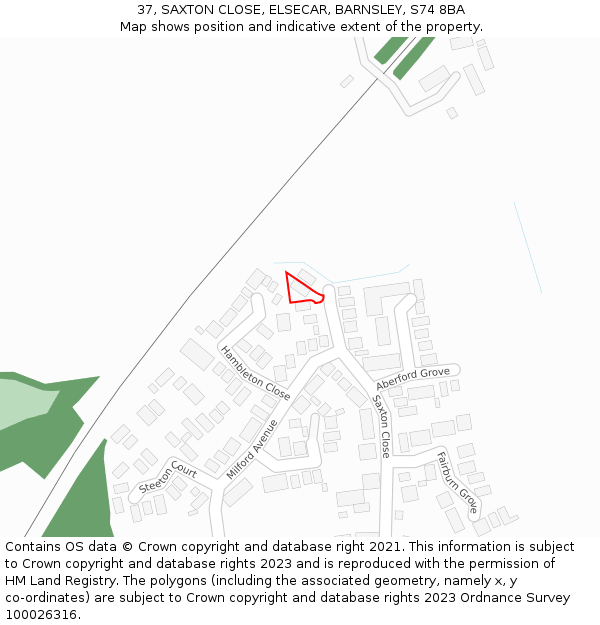 37, SAXTON CLOSE, ELSECAR, BARNSLEY, S74 8BA: Location map and indicative extent of plot