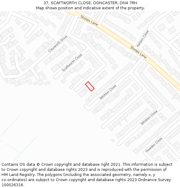 37, SCAFTWORTH CLOSE, DONCASTER, DN4 7RH: Location map and indicative extent of plot