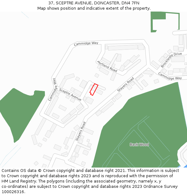 37, SCEPTRE AVENUE, DONCASTER, DN4 7FN: Location map and indicative extent of plot