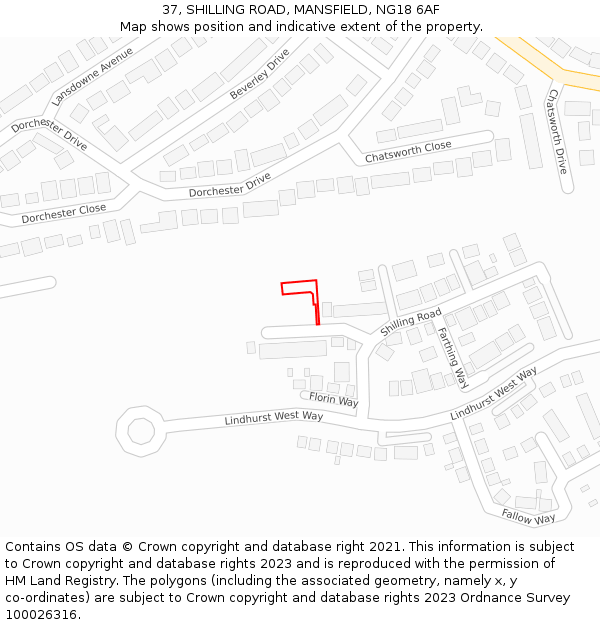 37, SHILLING ROAD, MANSFIELD, NG18 6AF: Location map and indicative extent of plot