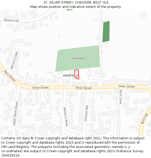 37, SILVER STREET, CHEDDAR, BS27 3LE: Location map and indicative extent of plot