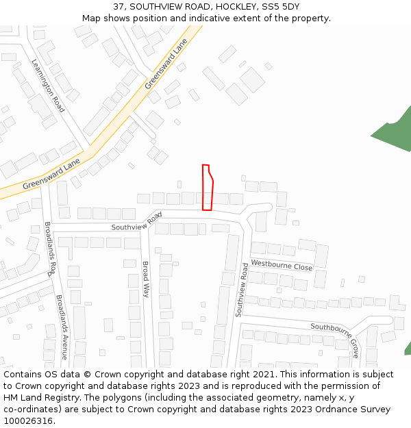 37, SOUTHVIEW ROAD, HOCKLEY, SS5 5DY: Location map and indicative extent of plot