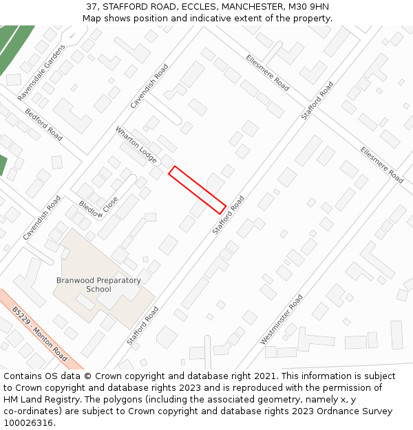 37, STAFFORD ROAD, ECCLES, MANCHESTER, M30 9HN: Location map and indicative extent of plot