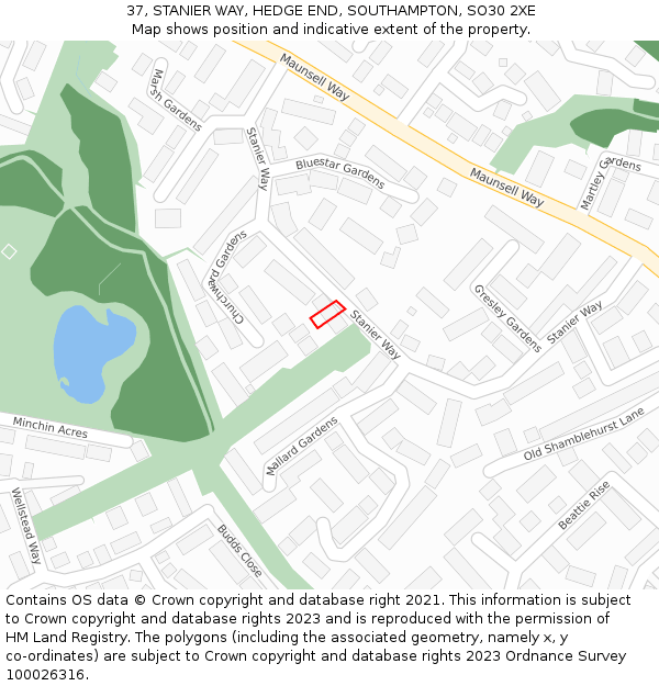 37, STANIER WAY, HEDGE END, SOUTHAMPTON, SO30 2XE: Location map and indicative extent of plot