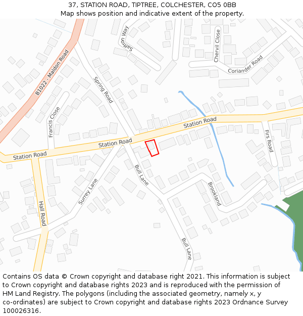 37, STATION ROAD, TIPTREE, COLCHESTER, CO5 0BB: Location map and indicative extent of plot