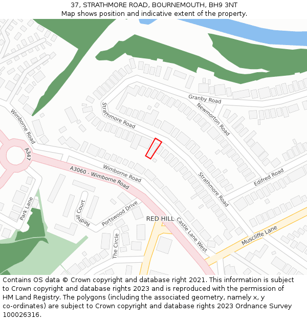 37, STRATHMORE ROAD, BOURNEMOUTH, BH9 3NT: Location map and indicative extent of plot