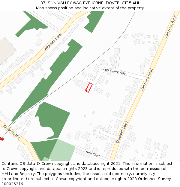 37, SUN VALLEY WAY, EYTHORNE, DOVER, CT15 4HL: Location map and indicative extent of plot