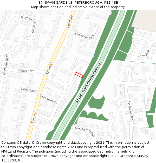 37, SWAN GARDENS, PETERBOROUGH, PE1 4SB: Location map and indicative extent of plot