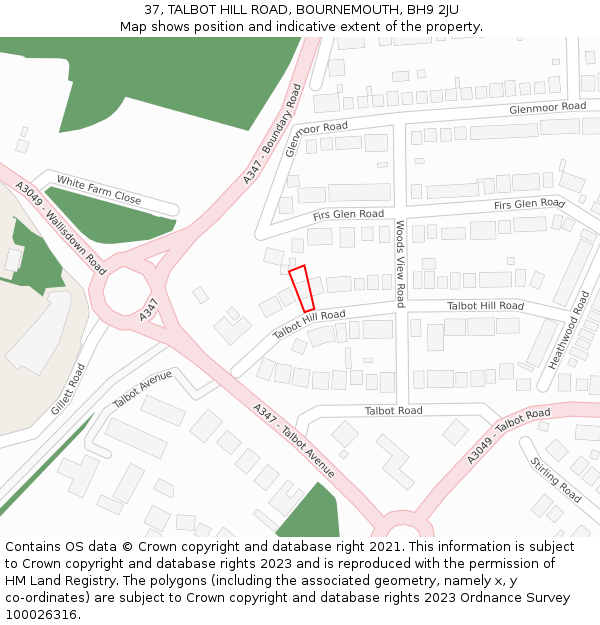 37, TALBOT HILL ROAD, BOURNEMOUTH, BH9 2JU: Location map and indicative extent of plot