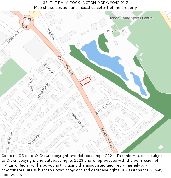 37, THE BALK, POCKLINGTON, YORK, YO42 2NZ: Location map and indicative extent of plot