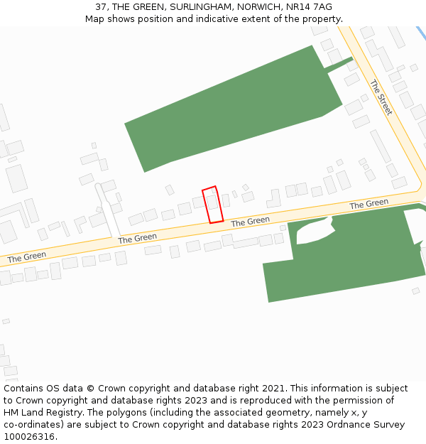 37, THE GREEN, SURLINGHAM, NORWICH, NR14 7AG: Location map and indicative extent of plot