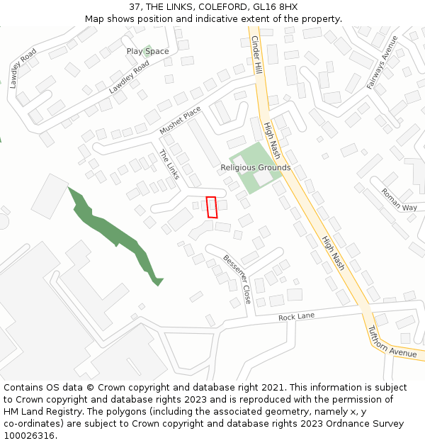 37, THE LINKS, COLEFORD, GL16 8HX: Location map and indicative extent of plot