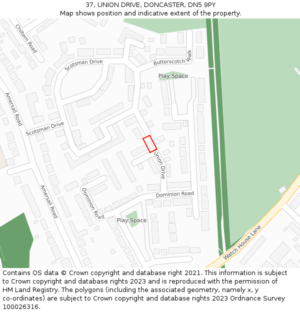 37, UNION DRIVE, DONCASTER, DN5 9PY: Location map and indicative extent of plot