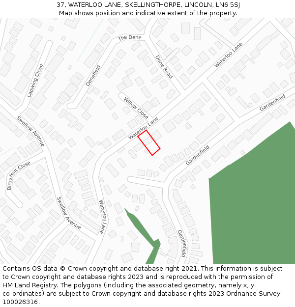 37, WATERLOO LANE, SKELLINGTHORPE, LINCOLN, LN6 5SJ: Location map and indicative extent of plot