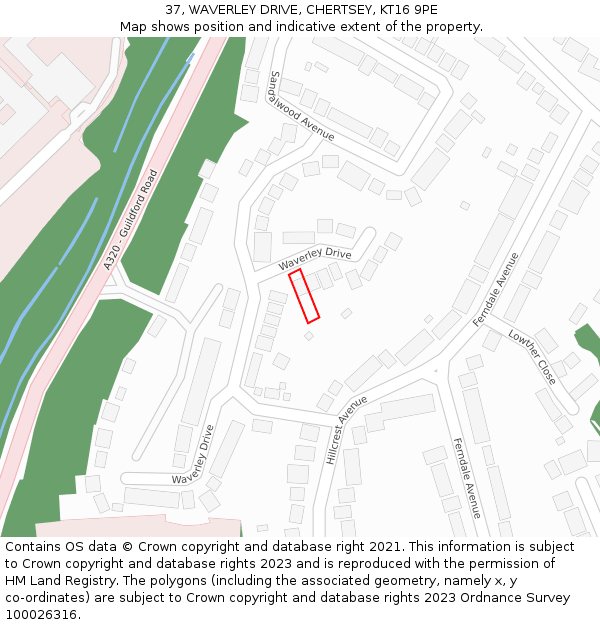 37, WAVERLEY DRIVE, CHERTSEY, KT16 9PE: Location map and indicative extent of plot