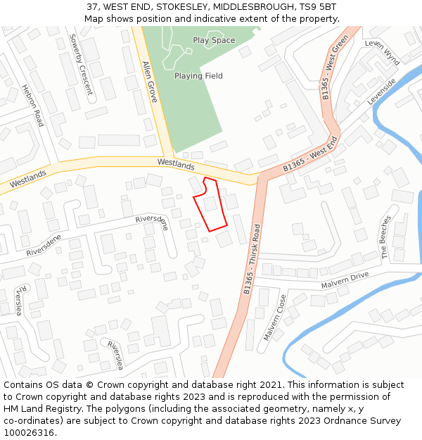 37, WEST END, STOKESLEY, MIDDLESBROUGH, TS9 5BT: Location map and indicative extent of plot