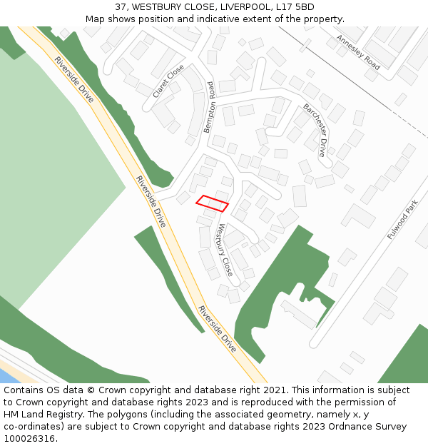 37, WESTBURY CLOSE, LIVERPOOL, L17 5BD: Location map and indicative extent of plot