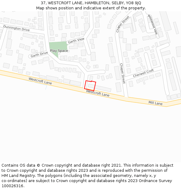 37, WESTCROFT LANE, HAMBLETON, SELBY, YO8 9JQ: Location map and indicative extent of plot