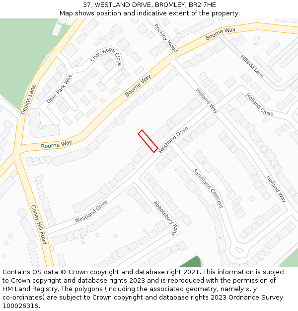 37, WESTLAND DRIVE, BROMLEY, BR2 7HE: Location map and indicative extent of plot